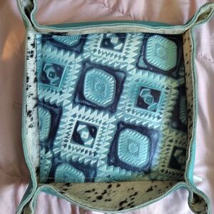 Gorgeous Turquoise Vanity Tray! Real Leather And Real Cowhide!!